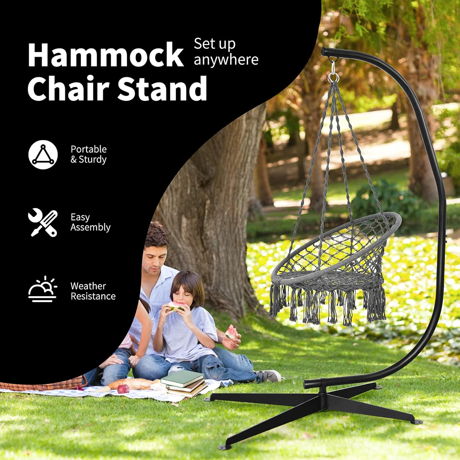 Costway Hammock Stand Frame Solid Steel Construction for Hanging Air Porch Swing Chair image number 4