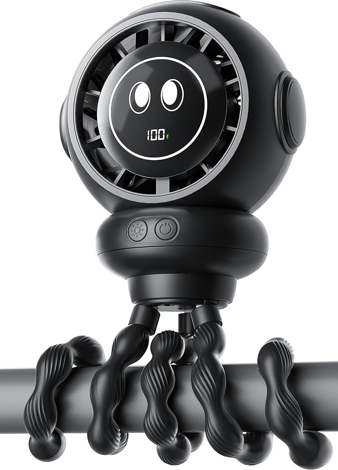 Pram Fan - 4 Speeds Portable Stroller Fans, USB Rechargeable Mini Personal Fan with LED Display, 4000Mah Flexible Tripod Clip on Fan for Desk, Travel, Car Seat, Bike, Camping and Office image number 2