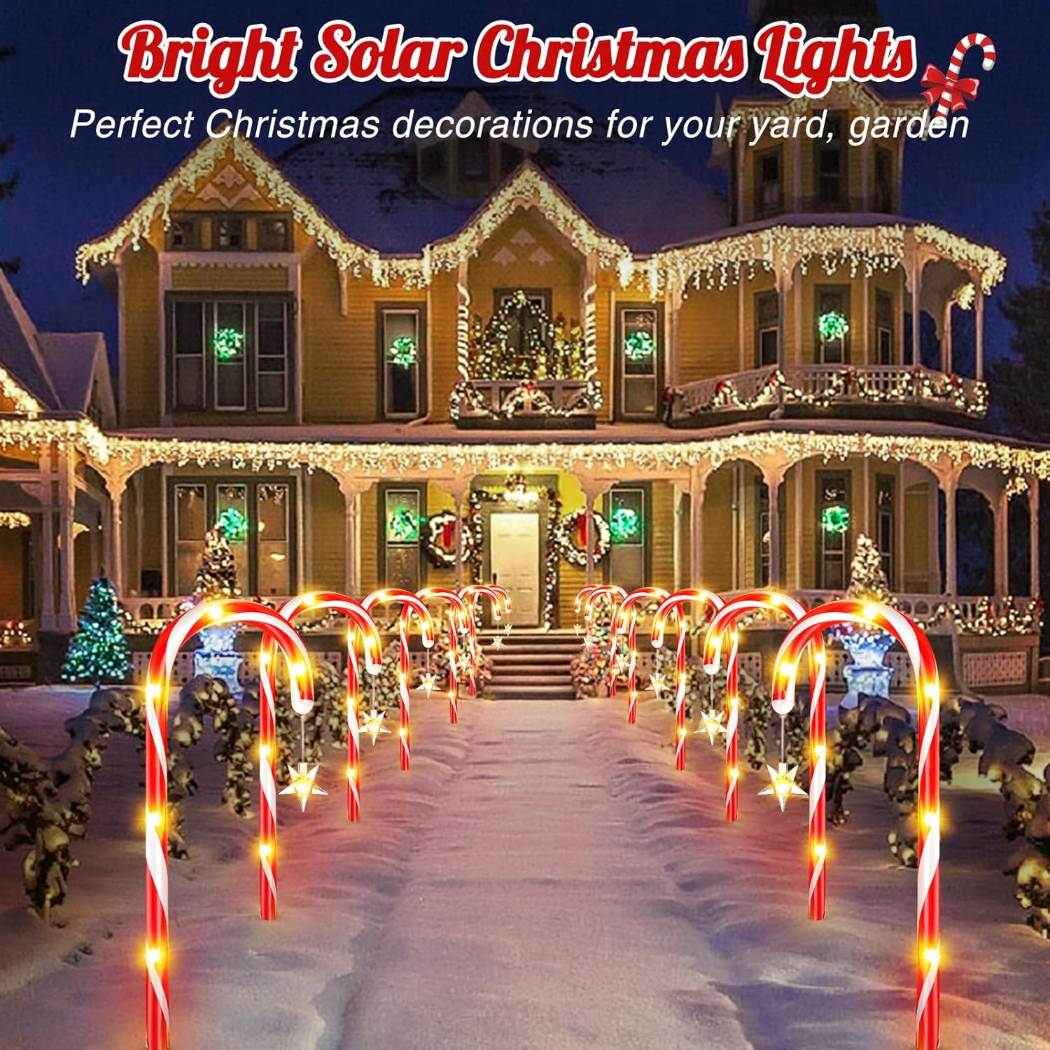Christmas Decorations Outdoor, 12 Pack Solar Candy Cane Lights Christmas Yard Decorations with 10 Modes and Bright 72 LED, 28Ft Longer Waterproof Candy Cane Pathway Lights Xmas Gift image number 2