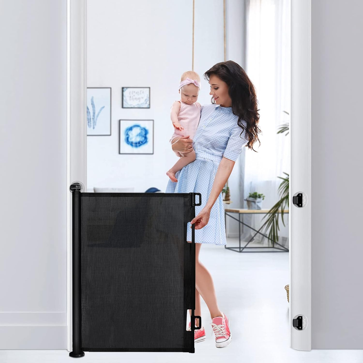 Stair Guardrails, Child Safety Gates, Fences, Baby Stair Guardrails, Pet Fences (Gray Punched Model, 1.8 Meters)