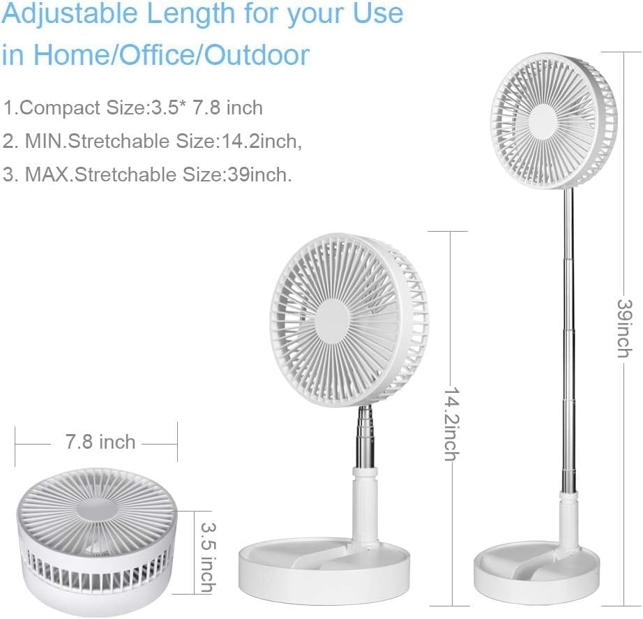 Portable Fan Rechargeable, Pedestal Fan, Foldaway Standing Fan, Desk and Floor Fan Wireless, with 7200Mah Battery Operated,Standing Fan for Home Kitchen Outdoor Camping (White) image number 4
