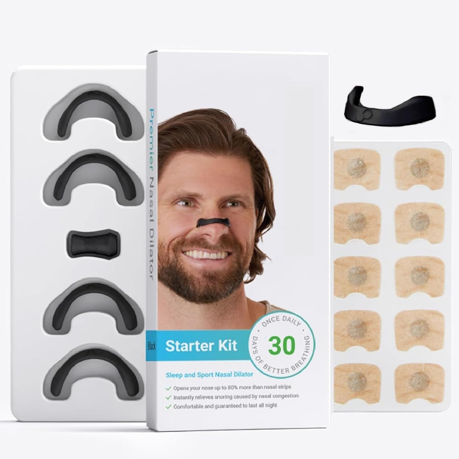 Breathing Nasal Strip Starter Kit (Black, 60 Pcs) - Boost Oxygen Intake, Reduce Snoring, Improve Sleep Quality - Sweat Resistant, Skin Safe Nasal Strips - Extra Strength Snoring Solution image number 4