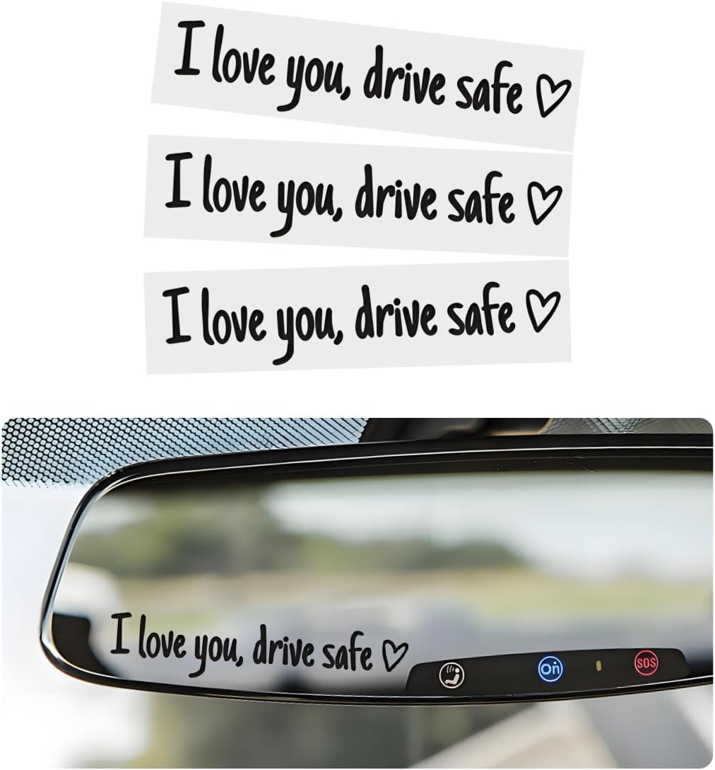 3 PCS I Love You Drive Safe Sticker, Funny Waterproof Car Rearview Mirror Decal with Heart, Self Affirmations Sticker with Drive Safe Letters for Car Window Bumper Women Gift (Blue)