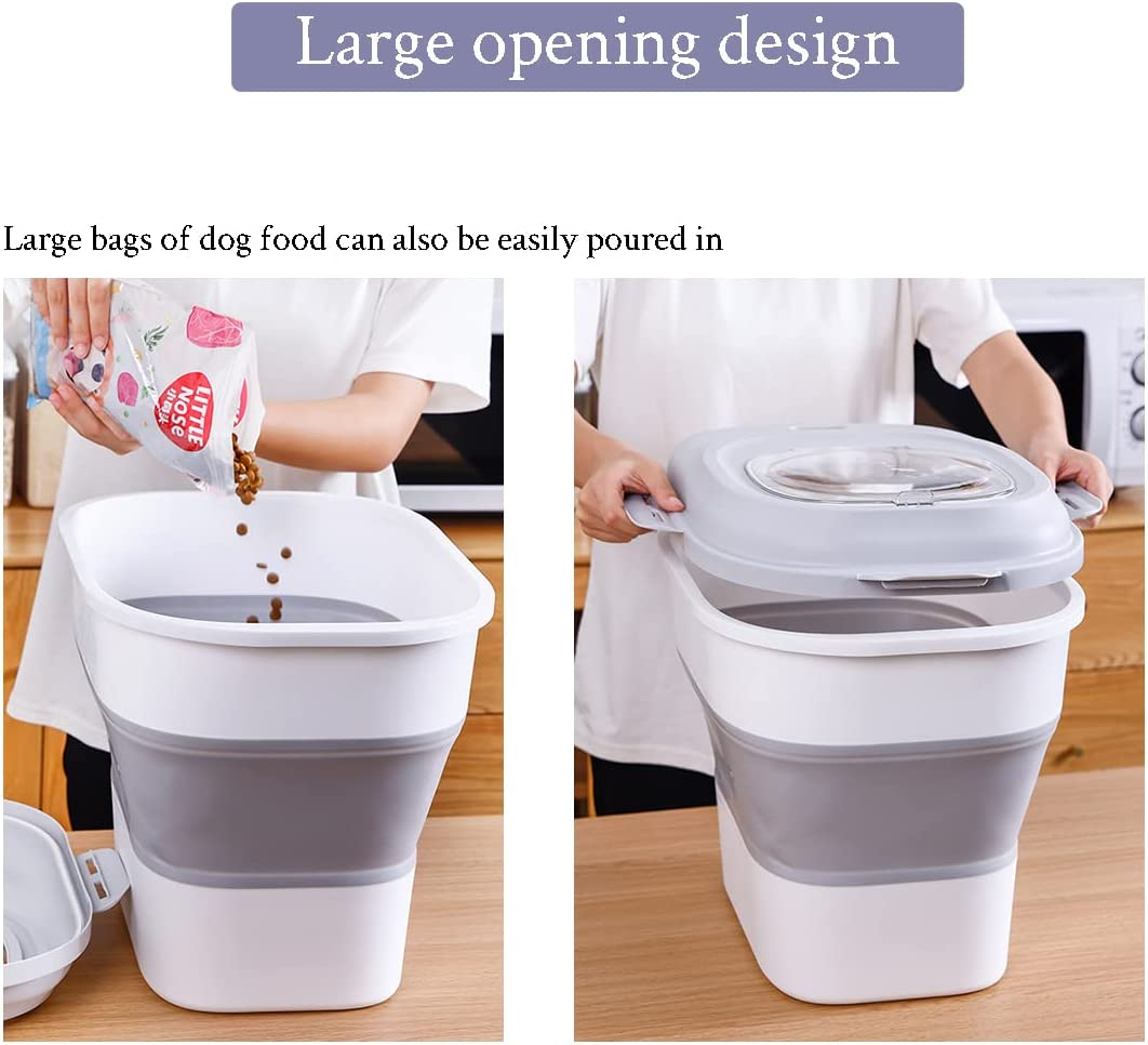 REASOR Dog Food Storage Container,Collapsible 15 Kg Large Capacity Dispenser Bin with Rolling Wheel Airtight Locking Lid,Dog Pet Cat Flour Sugar Kitchen Rice Leakproof Sealable Drying Barrel (Grey) image number 5