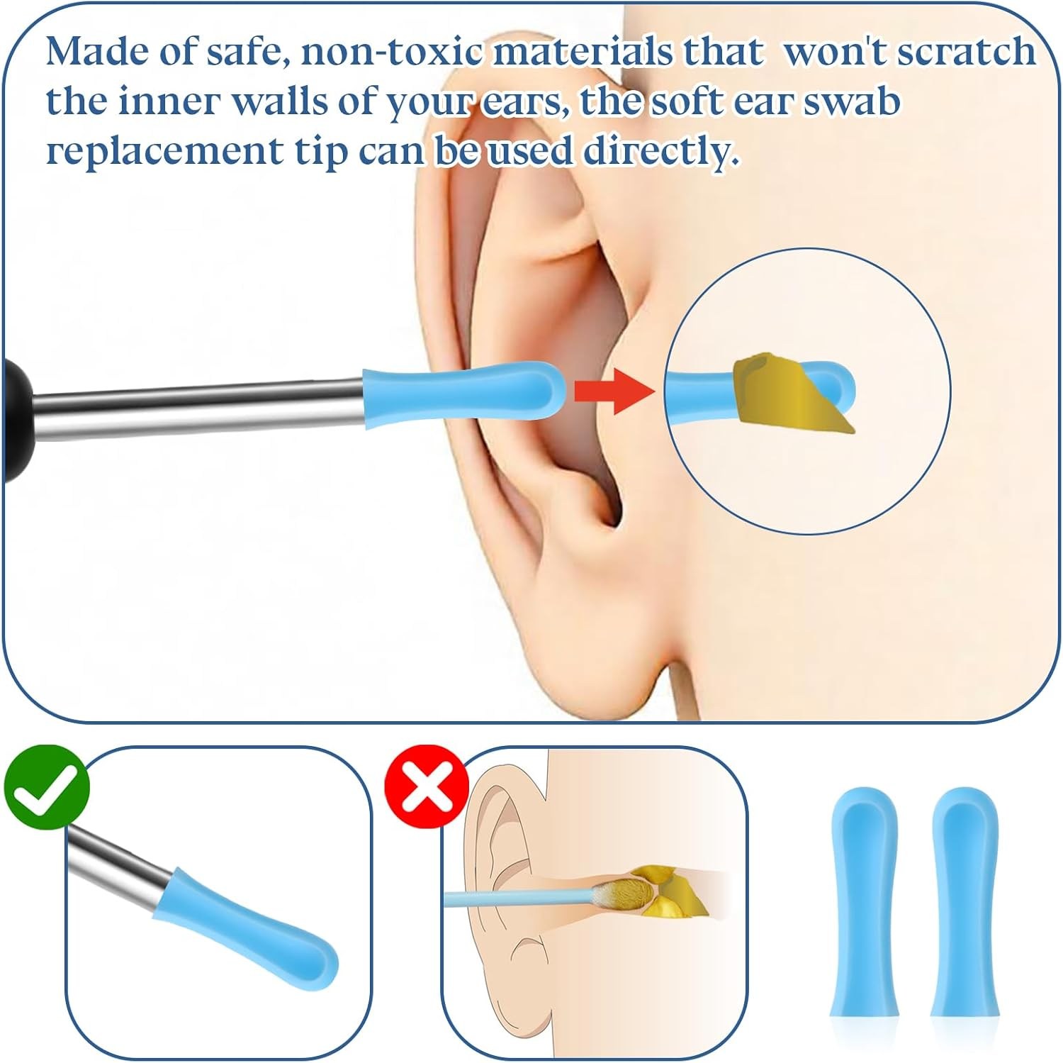 Ear Wax Removal Replacement Tips for Ear Camera 30Pcs Ear Spoons Tips for Wet Dry Ear Wax Cleaning Ear Spoon Accessories Set Reusable Silicone Soft Cleaning Reuse Cap for Teens Adults image number 2