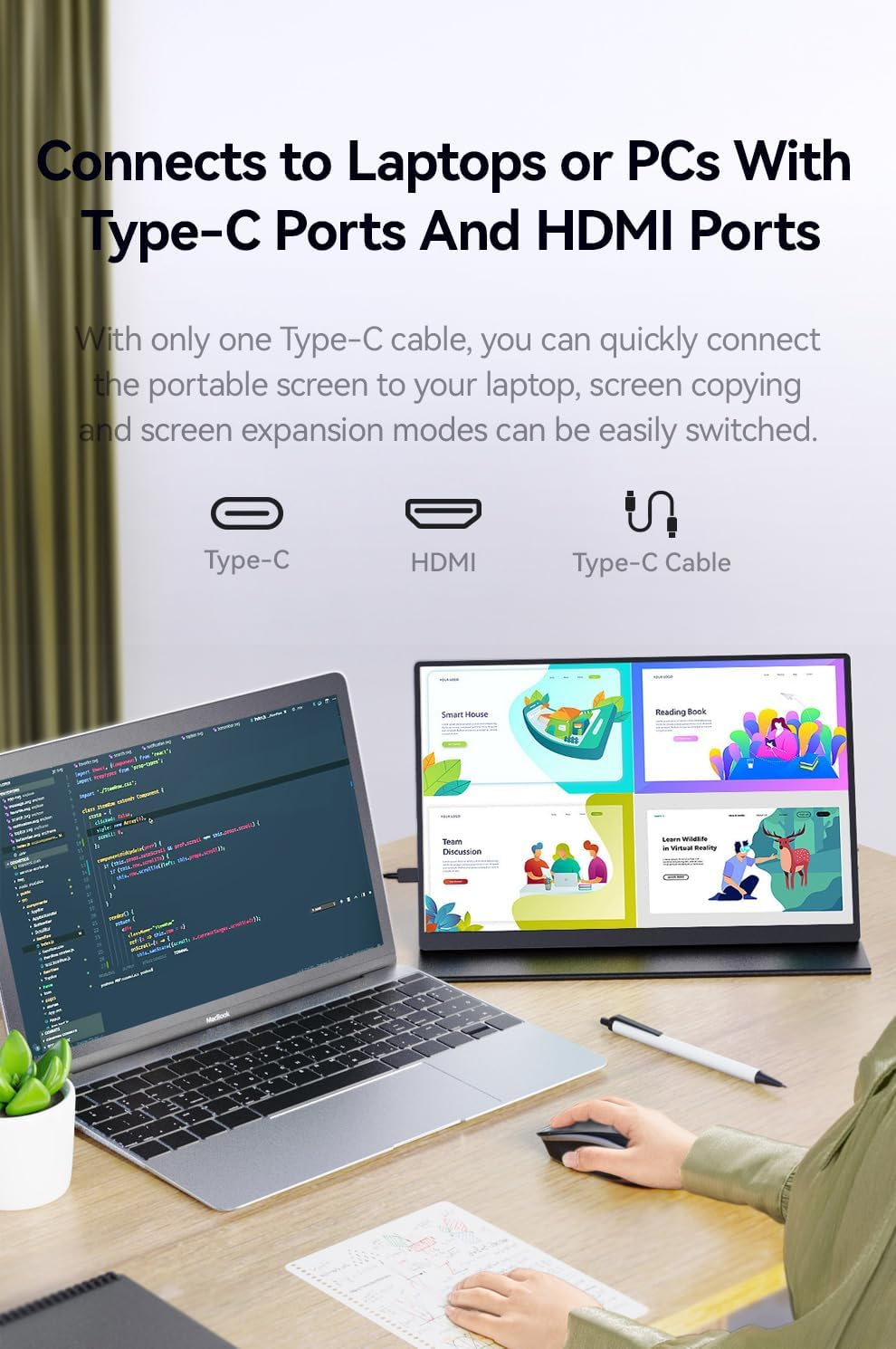 Portable Monitor 18 Inch 120Hz, 1920&times;1200 IPS 16:10 Display, USB-C HDMI Travel Screen with Speakers for Laptop, Macbook, Phone, PS5, Xbox, Switch(18 Inch) image number 6