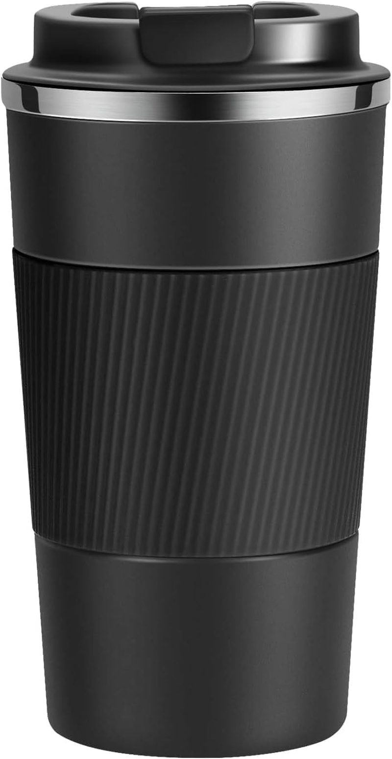 Travel Mug Reusable Coffee Cups 510Ml/17Oz Insulated Mug Thermal Tumbler to Go with Lid Leak Proof Thermal Insulated Vacuum Insulation Stainless Steel Bottle for Hot Cold Drinks (Black)