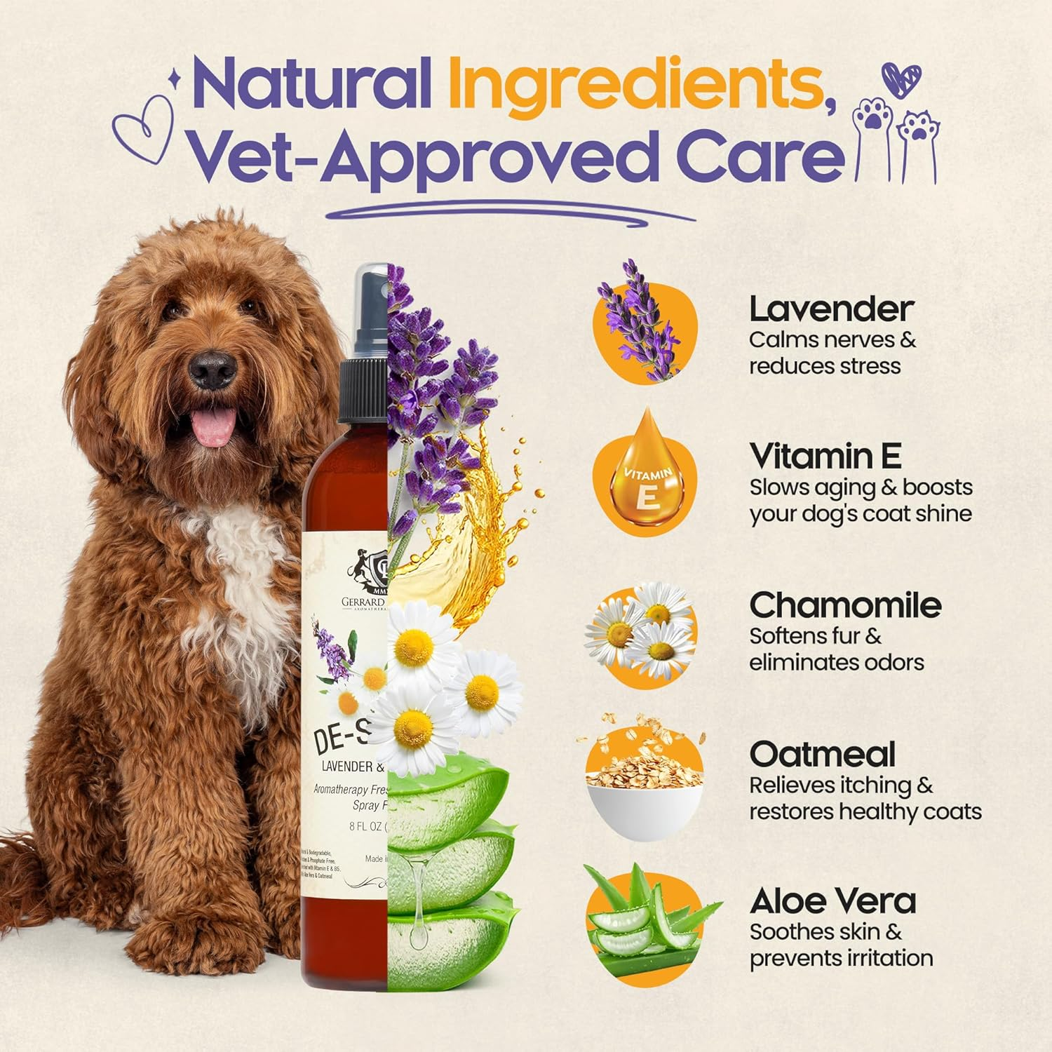Lavender & Chamomile Aromatherapy Freshening & Shining Spray for Pets, Dog Grooming Spray & Pet Odor Eliminator - 8 FL OZ (236 Ml)
