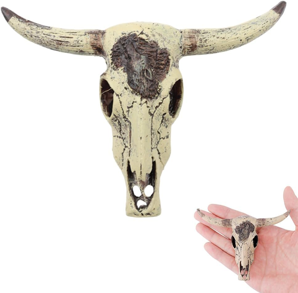 NUZAMAS Fish Tank Small Skull Resin Cattle Skull Reptiles Hideouts Decorations Dragon Tank Decor Accessories for Fish Aquarium Cave Landscape image number 2