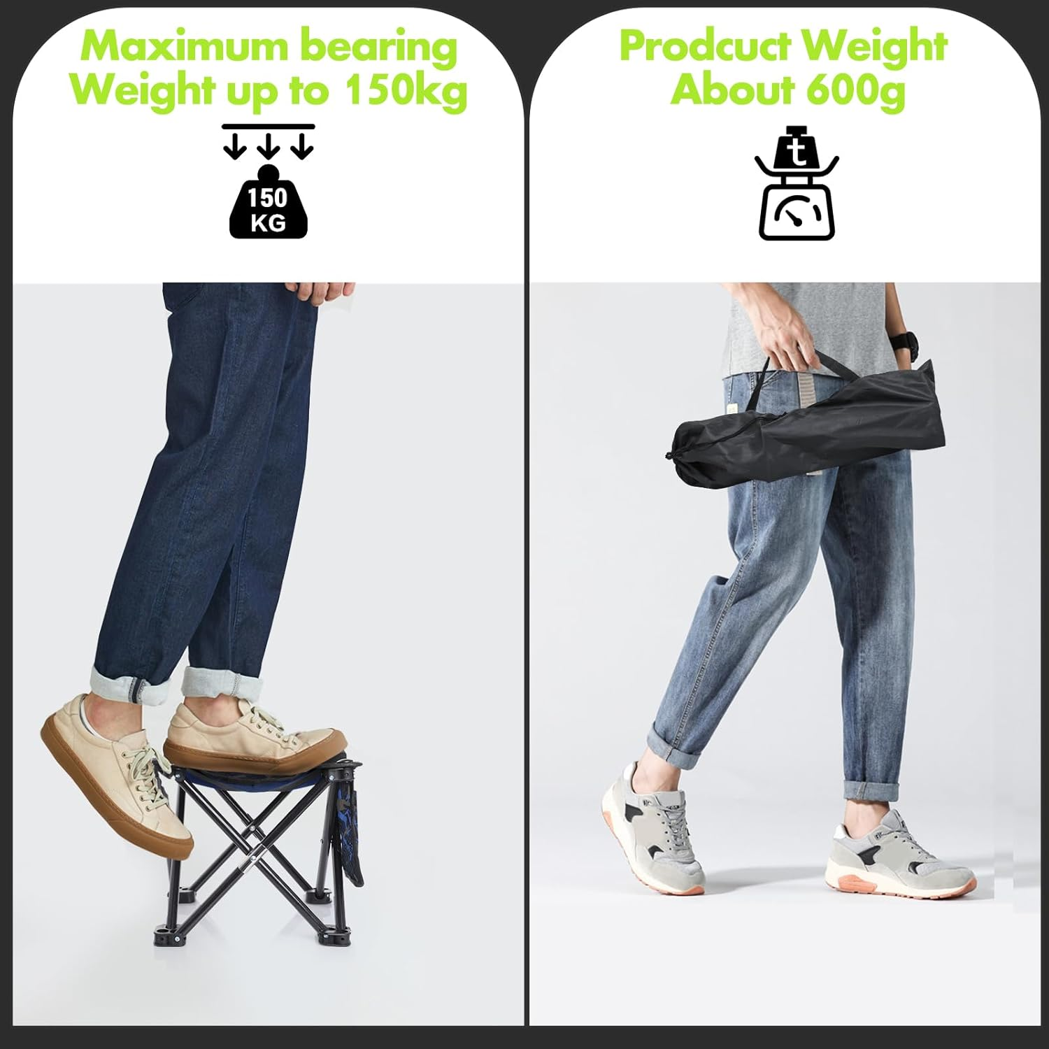 Simpeak Folding Stool for Adults Load Capacity to 150KG, Camping Stool Foldable Travel Stool Backpacking Small Seat Chair for Outdoor Beach Gardening BBQ Hiking Fishing Stools with Carry Bag, Blue image number 6