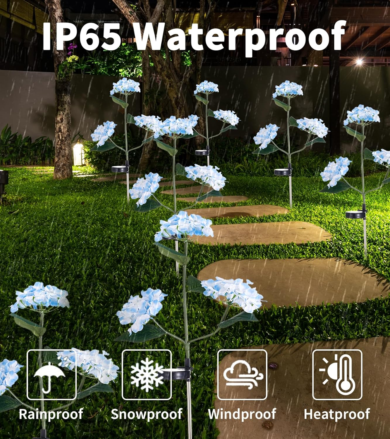 Slotlien Solar Garden Lights, 2 Pack Solar Flower Light, Waterproof Solar Powered Lights, Garden Yard Light Flower, Solar Flower Outdoor for Patio, Yard (Blue)