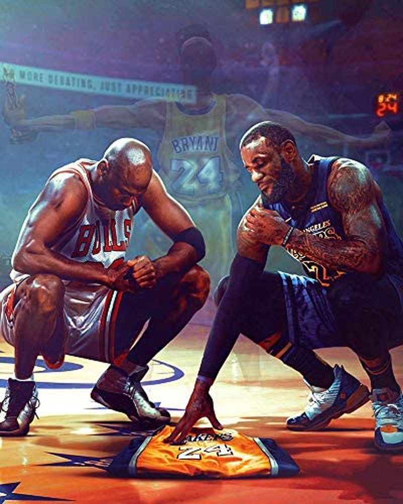 Heaboom Kobe Bryant Michael Jordan Lebron James Poster, 24X36 Inches, Purple, Red, and Gold, Realistic Sports Poster for Living Room