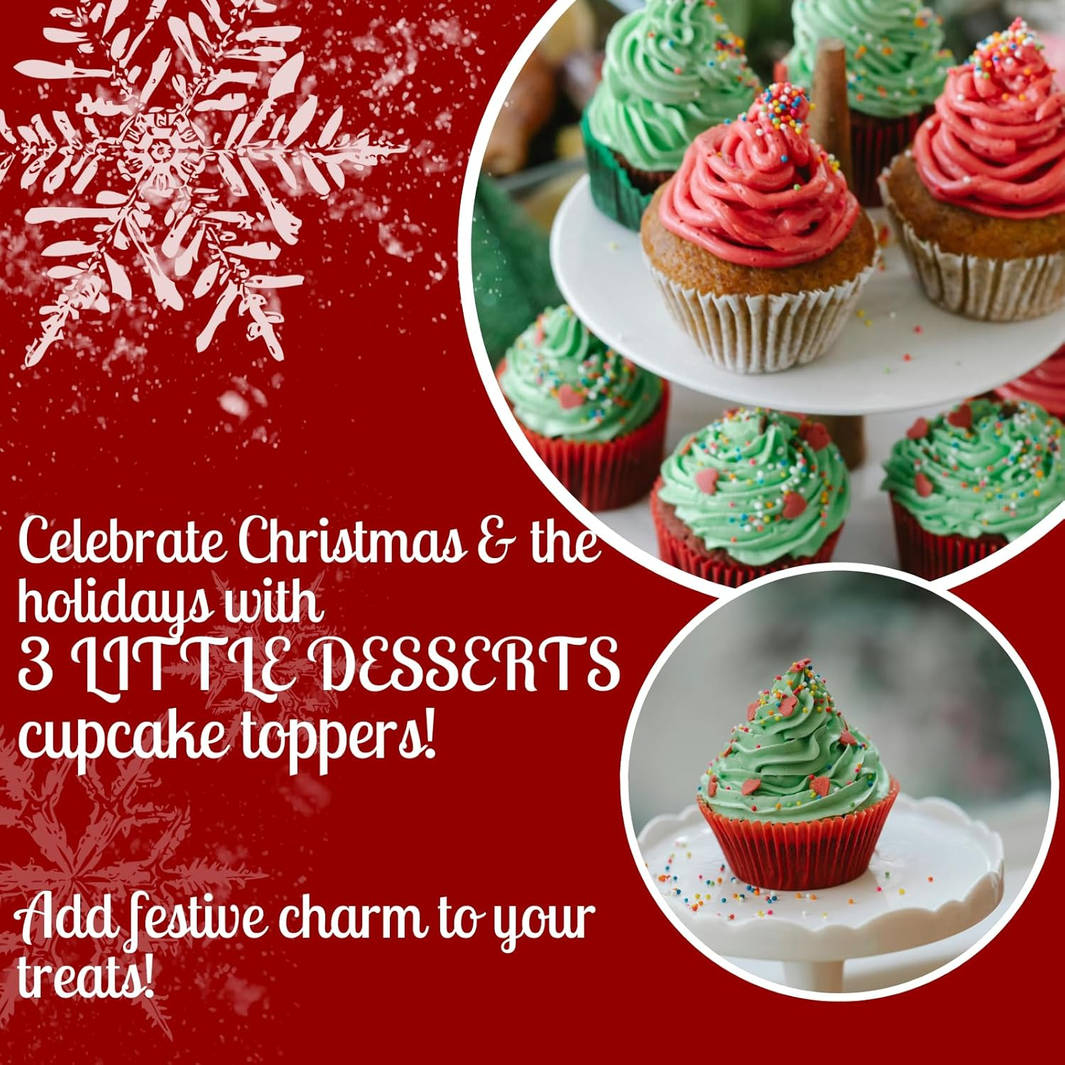 3 LITTLE DESSERTS UV Printed Acrylic Cupcake Toppers - Christmas Bauble Edition - Pack of 6 image number 6