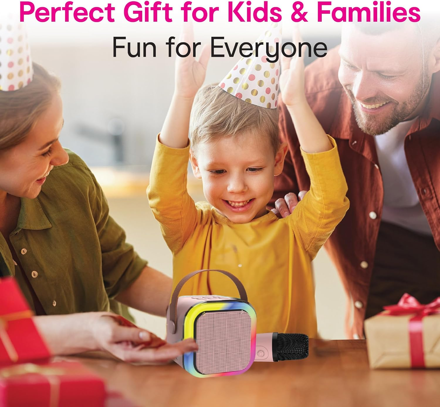 Laser Pink Karaoke Machine with 2 Wireless Microphones, LED Light Show, 4 Voice Effects, Bluetooth Speaker, MP3 Player, Rechargeable Battery &ndash; Great for Kids, Adults, Parties & Events image number 3