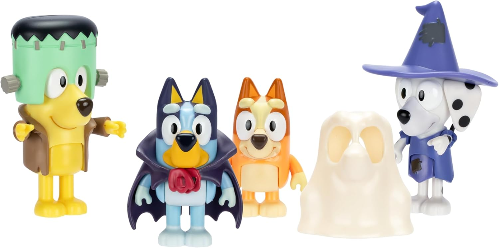 Bluey Figure 4-Packs, Halloween, 2.5" Poseable Figures of Bluey, Bingo, Chloe & Lucky Dressed in Halloween Costumes, with Accessories, Kids Can Recreate Their Favorite Moments from the Bluey TV Show image number 4