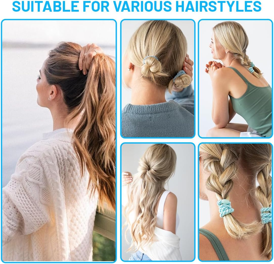 VEOIRXU Pack of 15 Hair Bobbles Girls Hair Bobbles Multicoloured Fashion Elastic Hair Bands Braided Elastics Women'S Hair Scrunchie Bracelet for Thick and Curly Hair (4 Colours) image number 3