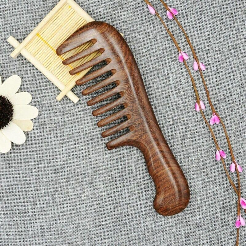 Hair Brush, Sandalwood Wooden Massage Comb, Sandalwood Wide Tooth Comb Curly Hair Portable Coarse Tooth Wooden Comb image number 3