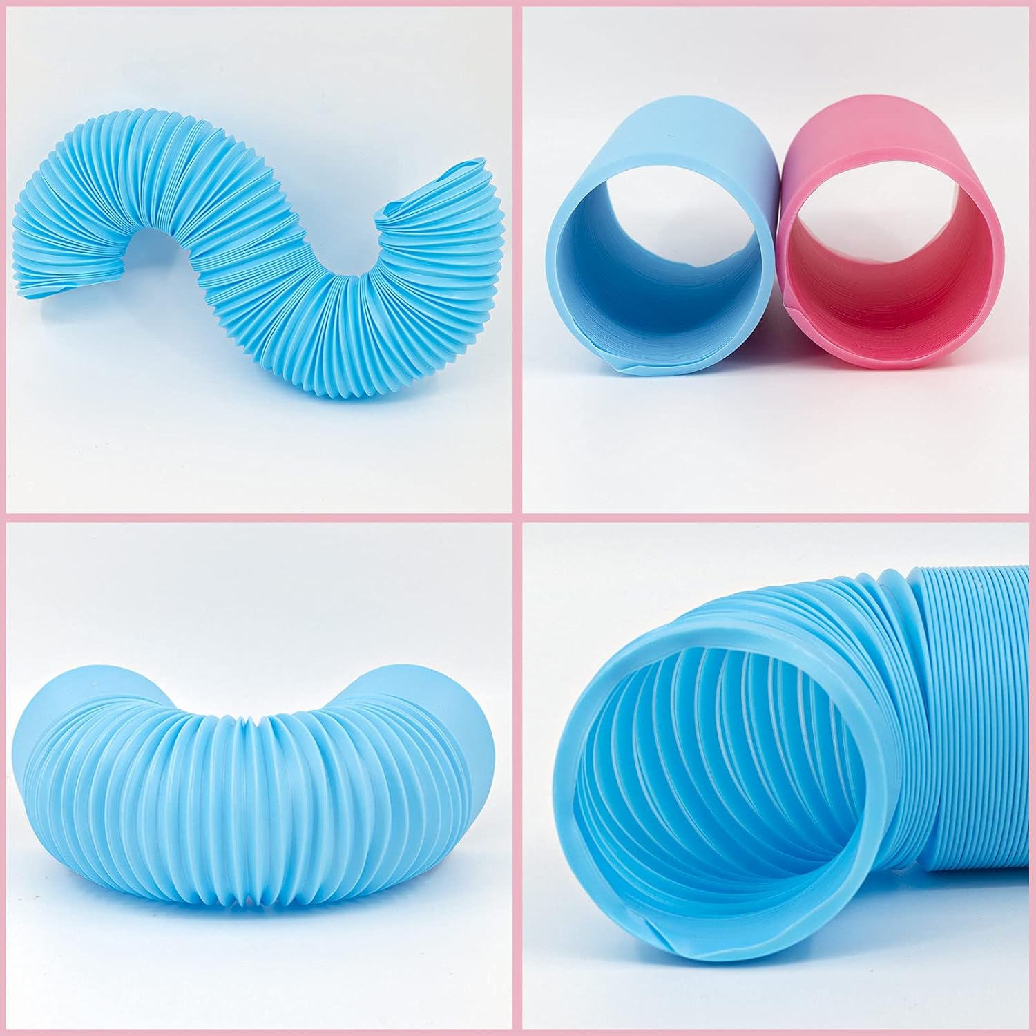 2 Pieces Pet Fun Tunnel Small Animal Play Tunnel Collapsible Plastic Tube Pet Hideaway Fun Toys for Hiding Training Fit Guinea Pigs Hamsters Chinchillas Rats Ferrets Dwarf Rabbits Pink Blue Wishope - Blue,Pink image number 6