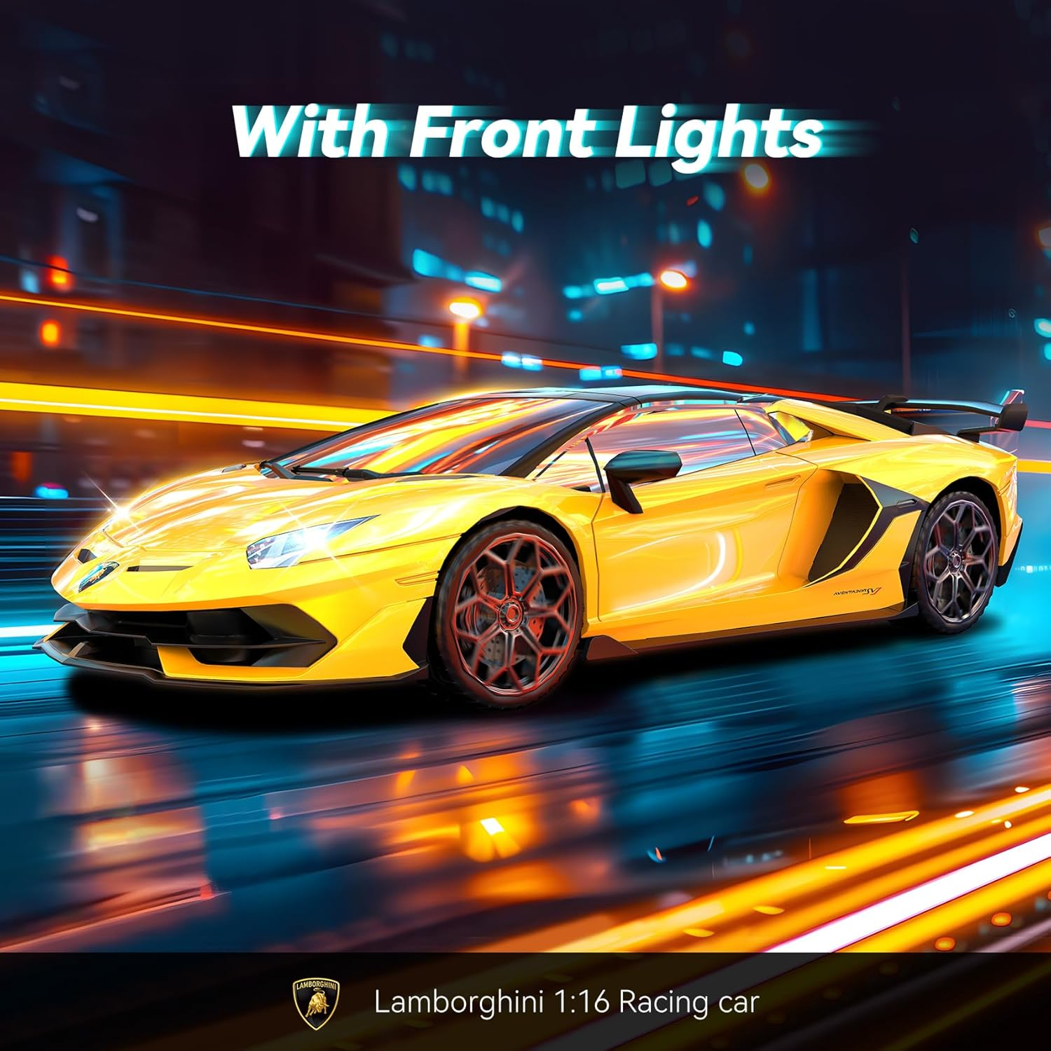 Remote Control Car for Lamborghini, Officially Licensed 1:16 Scale Lambo Hobby Rc Cars with Headlight, 2.4Ghz Race Car Toys for Boy Girl 4-12 Years Old, 12Km/H, Birthday Gift, Yellow image number 4