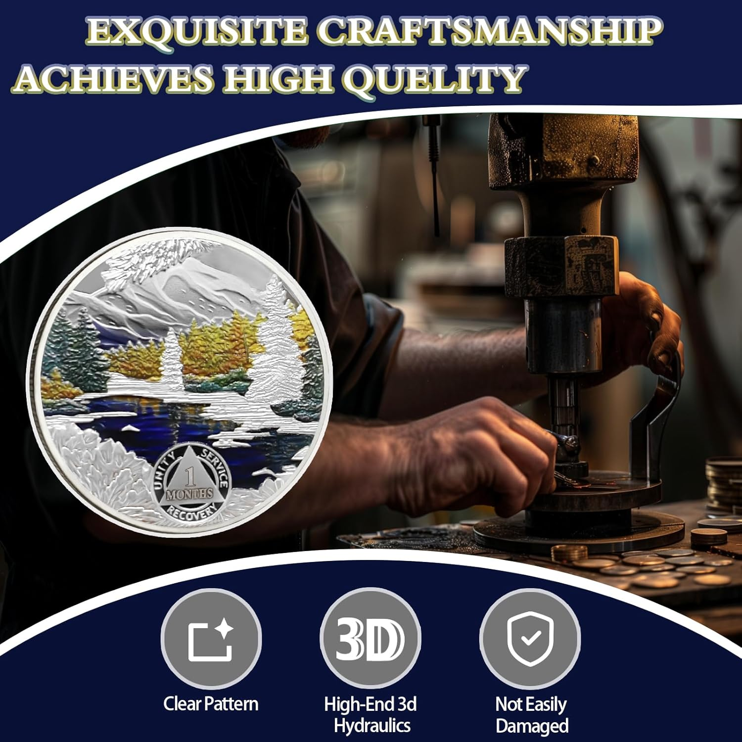 Winter 1 Month Sobriety Chip One Month Sobriety Coins AA Chips and Medallion Serenity Prayer Coin Recovery Anniversary Token Sobriety Gifts for Men Women Alcoholics Anonymous Gift image number 1