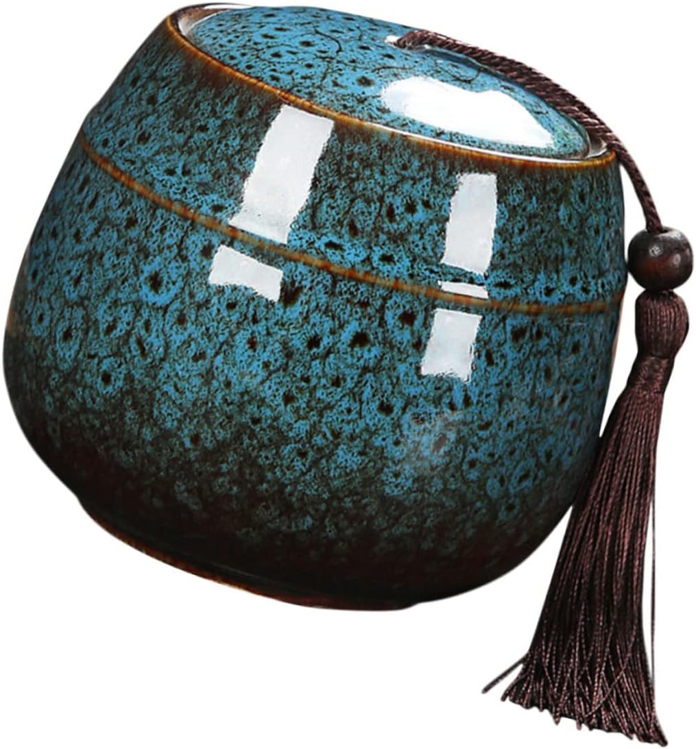 CAXUSD Ceramic Tea Canister Lid Mini Glazed Storage Jar for Loose Tea and Spices Airtight Container for Home Organization image number 1