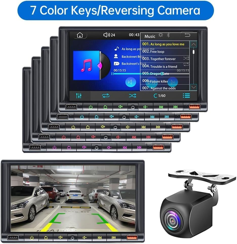 7" Wireless Double 2 Din Car Stereo Apple Carplay Radio Screen for Car Audio Receivers, Bluetooth Car Play Android Auto Touchscreen Head Unit,Rca Outputs, Backup Camera, SWC, FM/AM image number 1