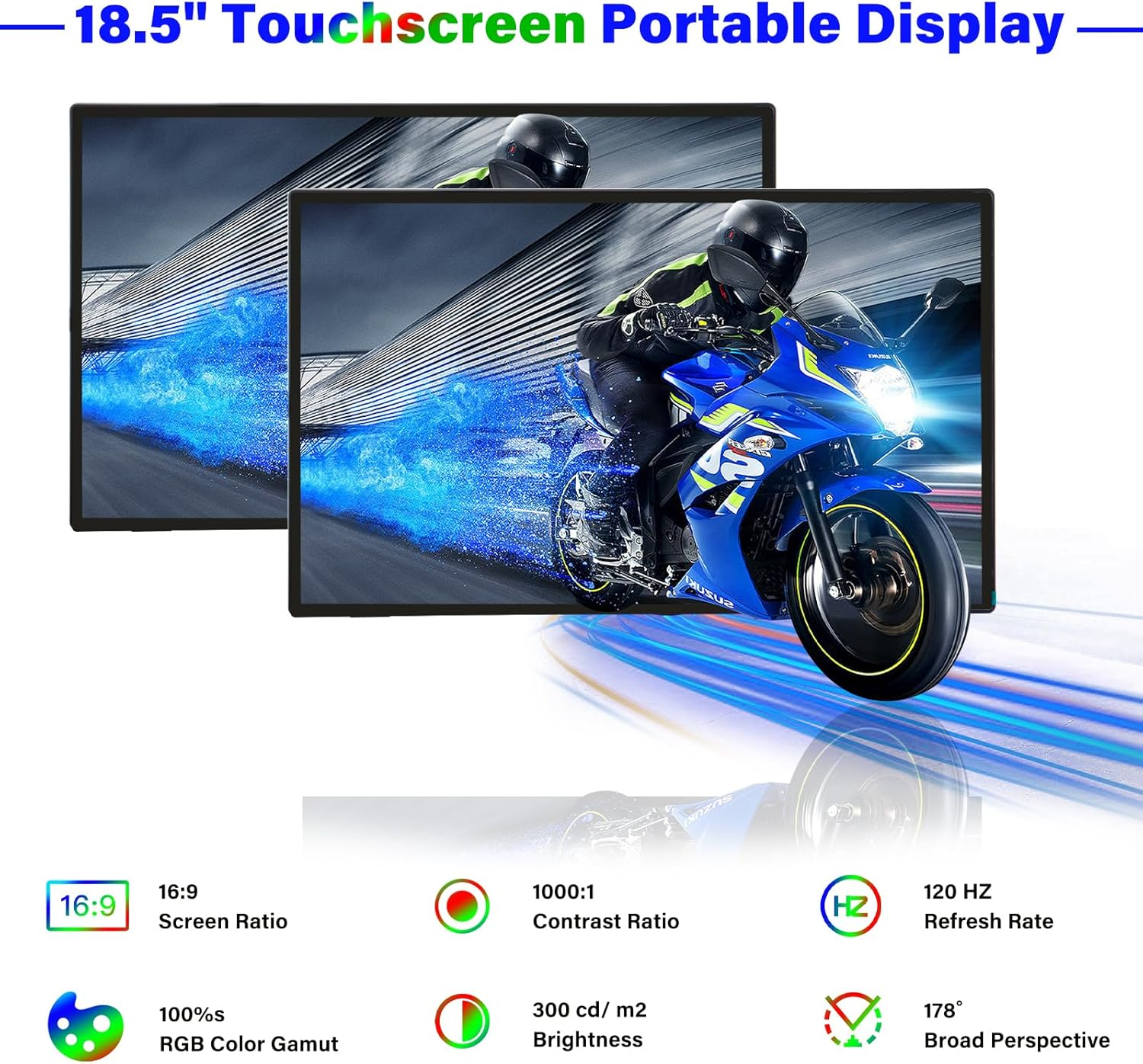 Geeekpi 18.5 Inch Portable Monitor 1920X1080 IPS Touchscreen 120HZ 1080P Touch Display with HDMI USB-C, Built-In Speakers, Kickstand VESA for Xbox PS4/5 Laptop Mac PC