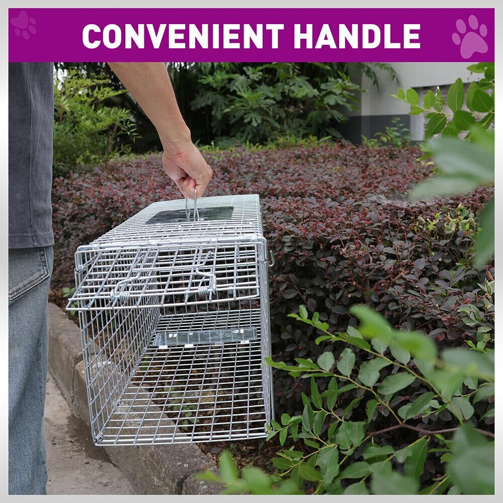 VAKA Large Animal Trap Cage, 65X24X26Cm Foldable Heavy Duty Humane Rat Trap for Indoor and Outdoor, Large Metal Mouse Trap for Possum Fox Rat Cat Rabbit, Easy to Catch and Release