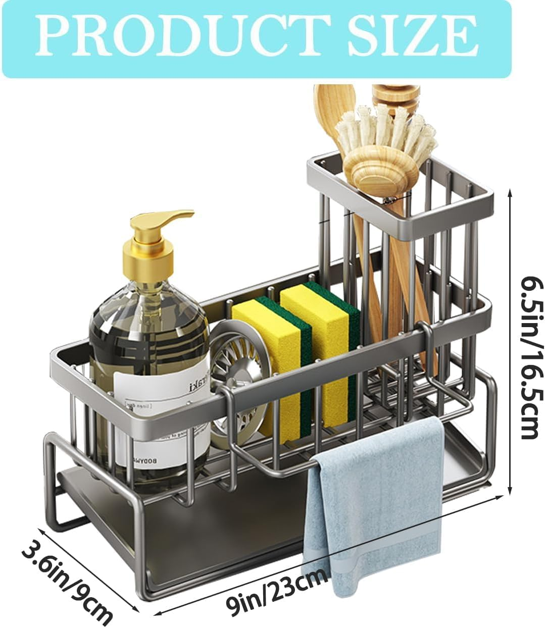 Rust-Resistant Kitchen Sink Organizer | Self-Draining 45&deg; Drip Tray & Detachable Brush/Scrubber Holder | Towel Rack, Sponge Storage & Space-Saving Design for Sink Accessories image number 5
