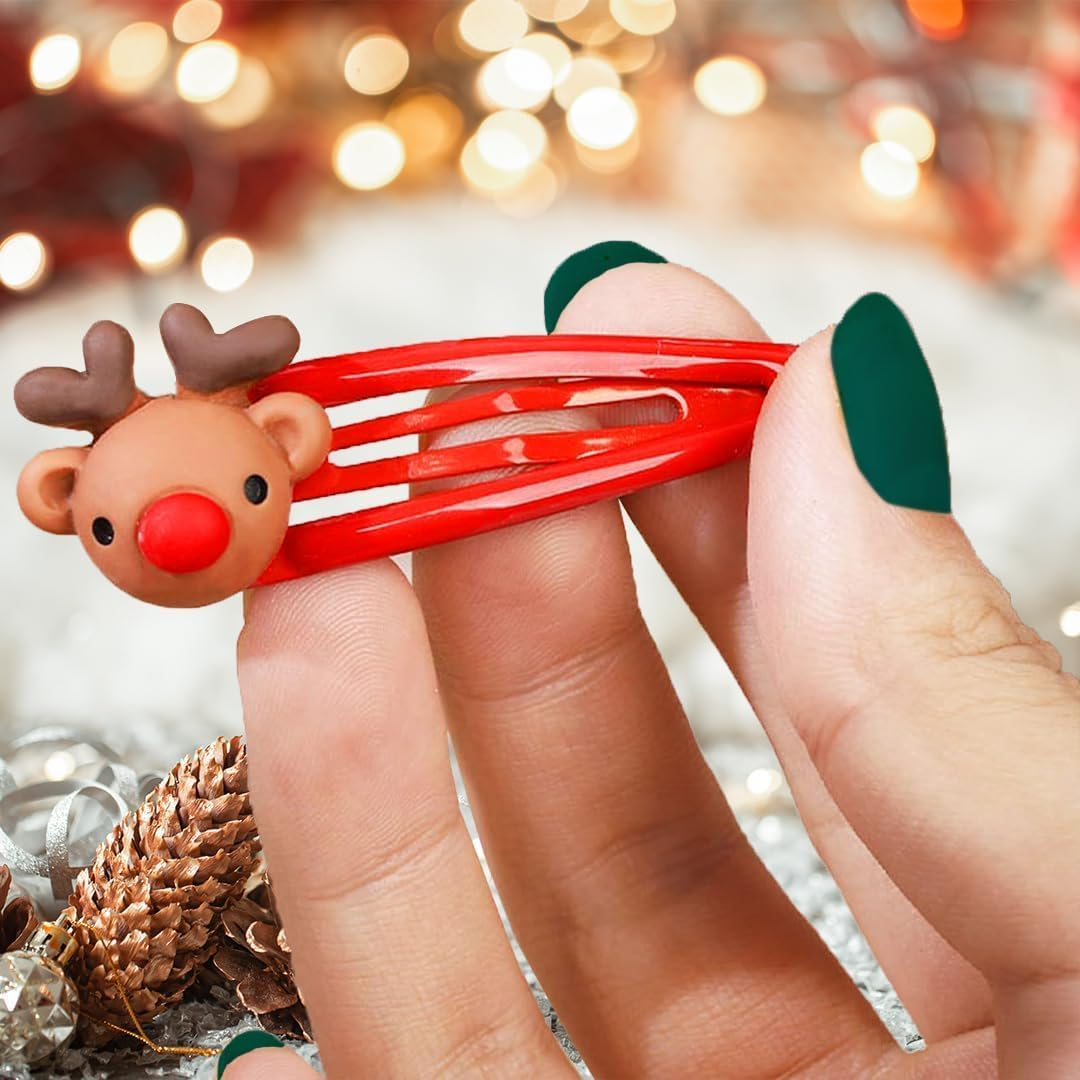 Christmas Hair Accessories, Hair Clips, Pack of 10, Hair Clips, Gifts for Children, Girls, Women, Christmas Decorative Hair Accessories, Reindeer Clips, Hair Pins, Headband (Red) image number 5