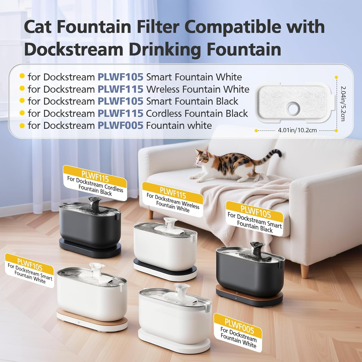 16 Packs Cat Water Fountain Filter for PETLIBRO Dockstream Tomxcute Cat Water Fountain PLWF005 / PLWF105 / PLWF115 / PLWF305 image number 2