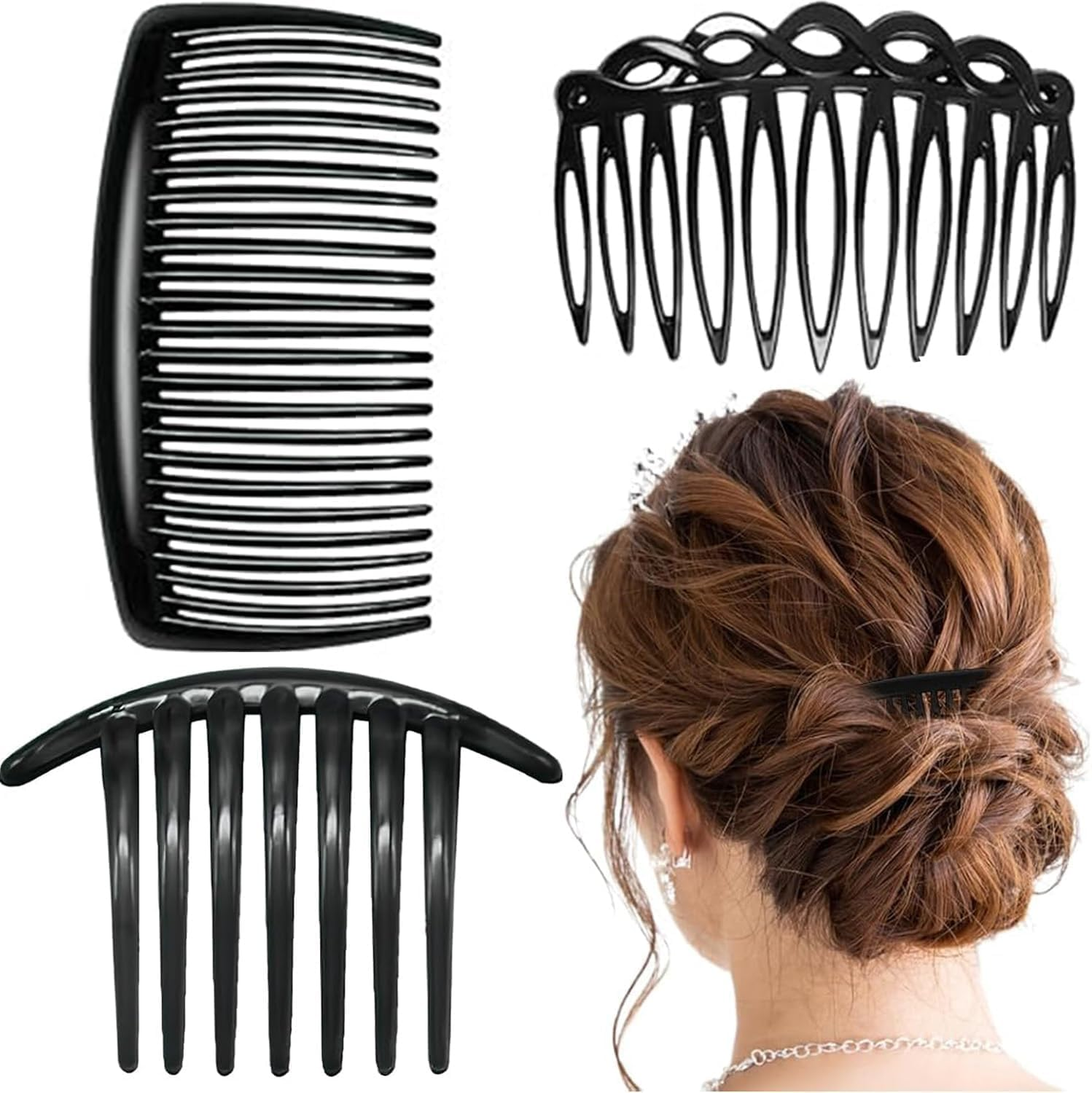 Pack of 3 Hair Combs Slides, Plastic French Twist Side Combs Strong Hold Twist Teeth Slide Clips Accessories Black Comb for Multiple Hairstyles Girls Women Girls Thick Fine Hair image number 1