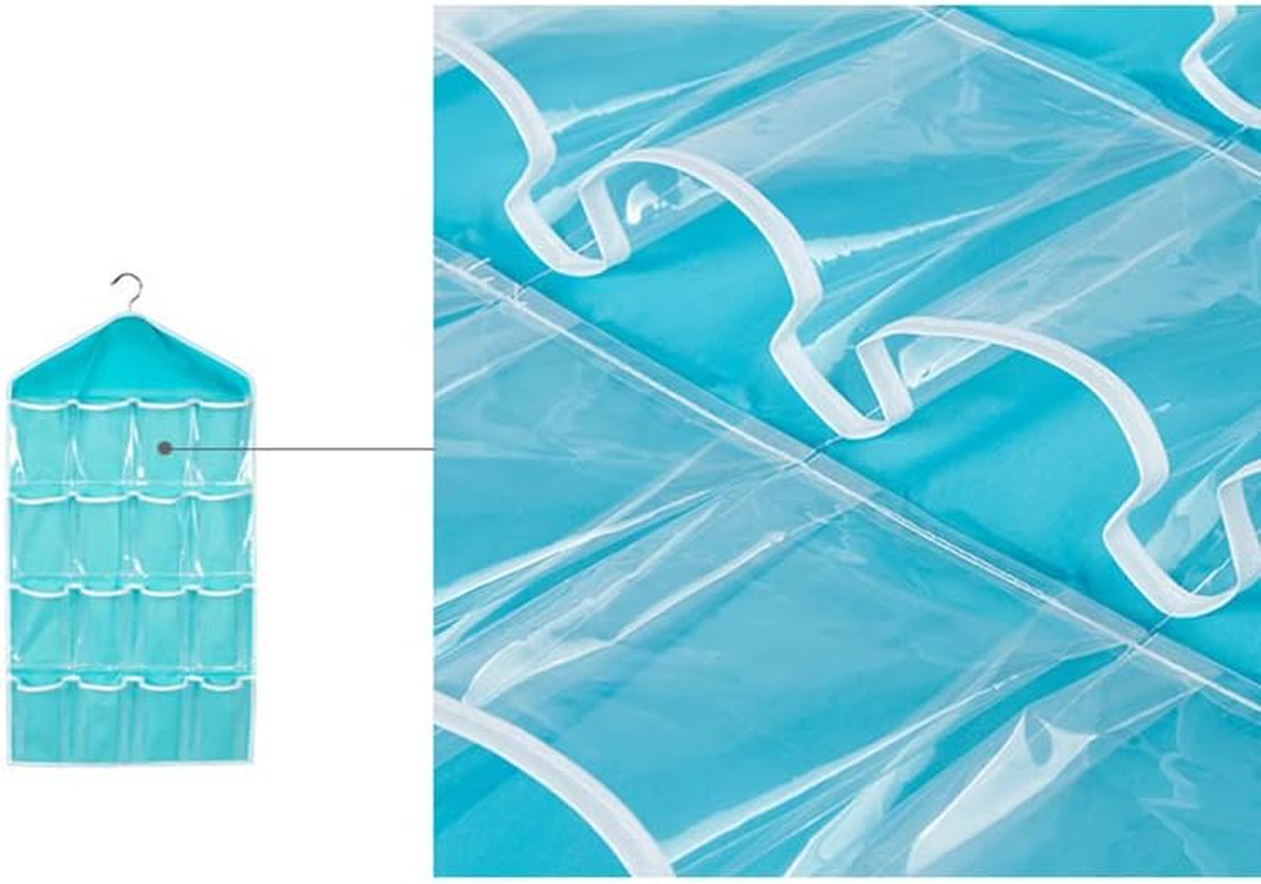 16 Pockets Organizer Clear Hanger Wardrobe Storage Bag Hanging Socks Rack Holder - Durable Polyester Socks and Accessories Storage Bag, 70X40Cm image number 3