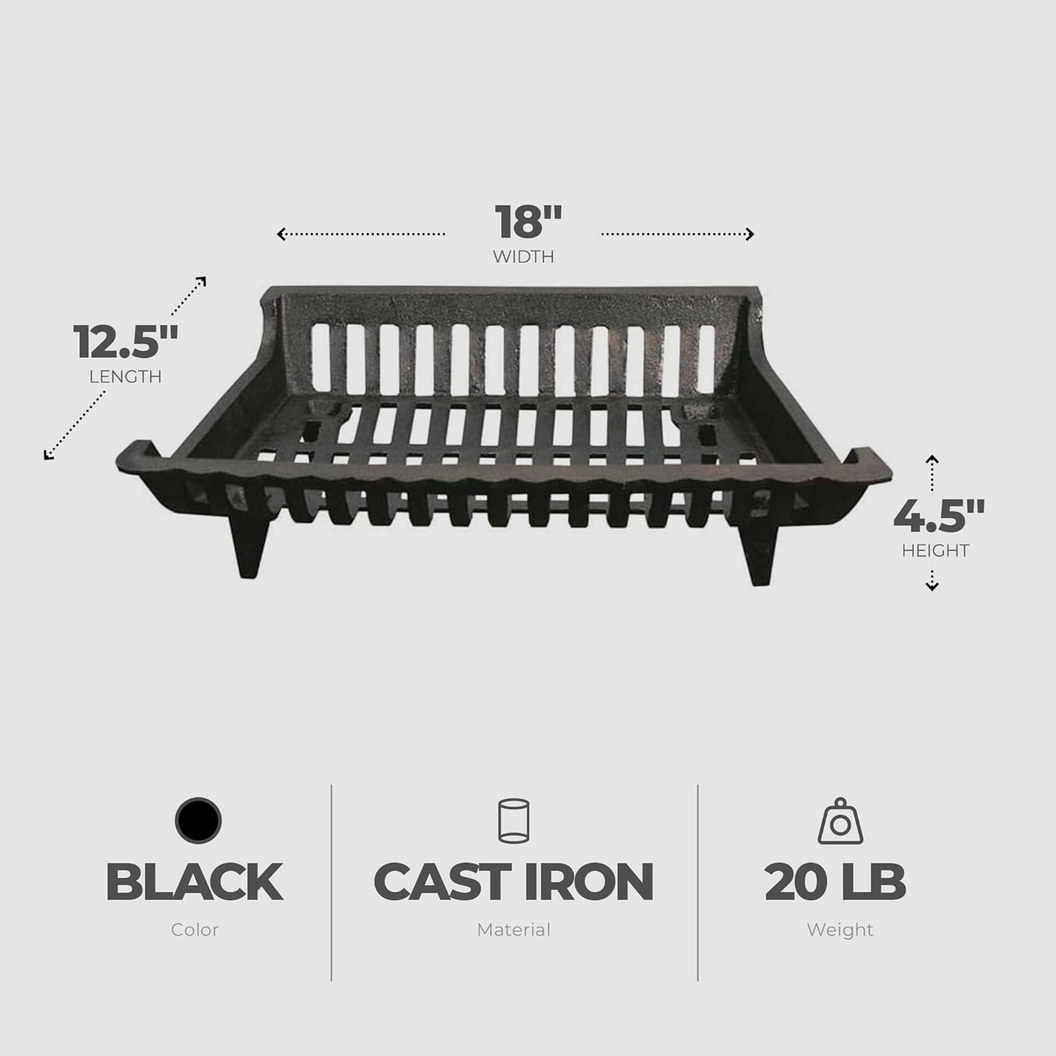 (1) - Panacea Products Corp 5.5M" Black Cast Iron Grate 15418 Fireplace Grates & Andirons image number 3