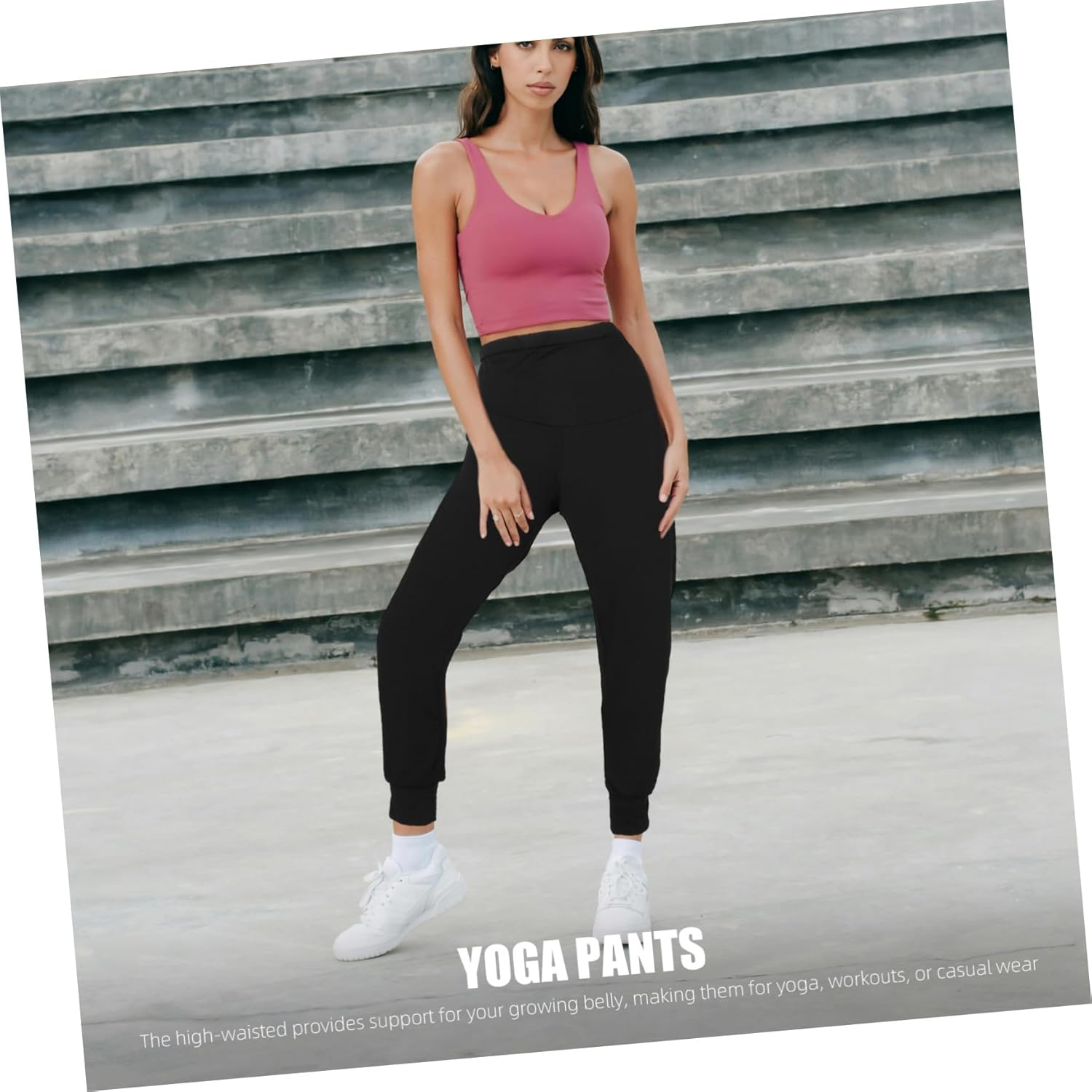 Minkissy Maternity Yoga Pants High Waisted Leggings for Pregnancy Summer Comfortable Workout Bottoms Lounge Wear Women Black image number 4