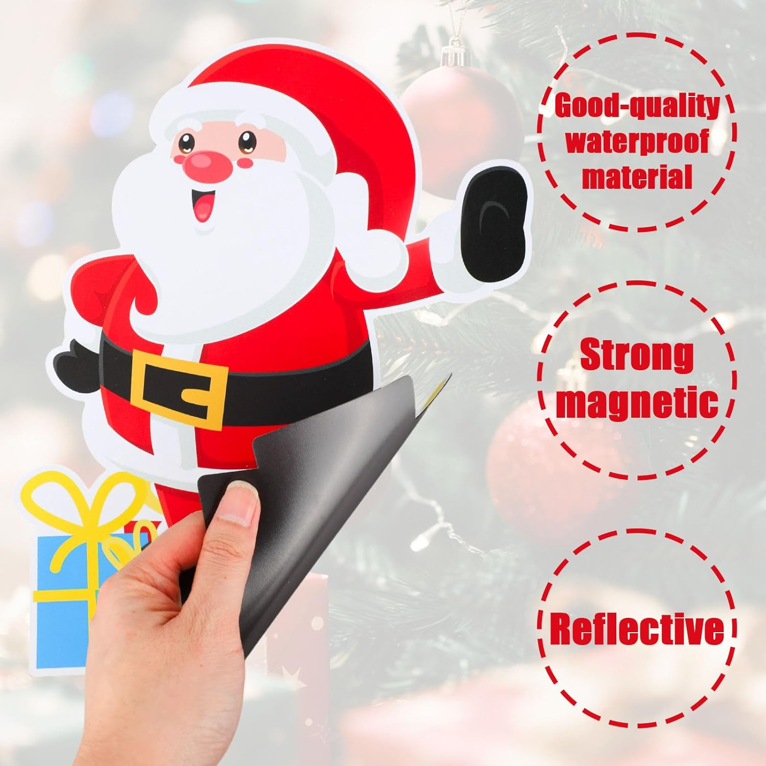 6Pcs Christmas Car Magnets, 6 Style Waterproof Reflective Cute Christmas Car Magnets with Snowflake Santa Clause Snowman Elk Elements for Winter Party Home Fridge Vehicle Decor image number 6