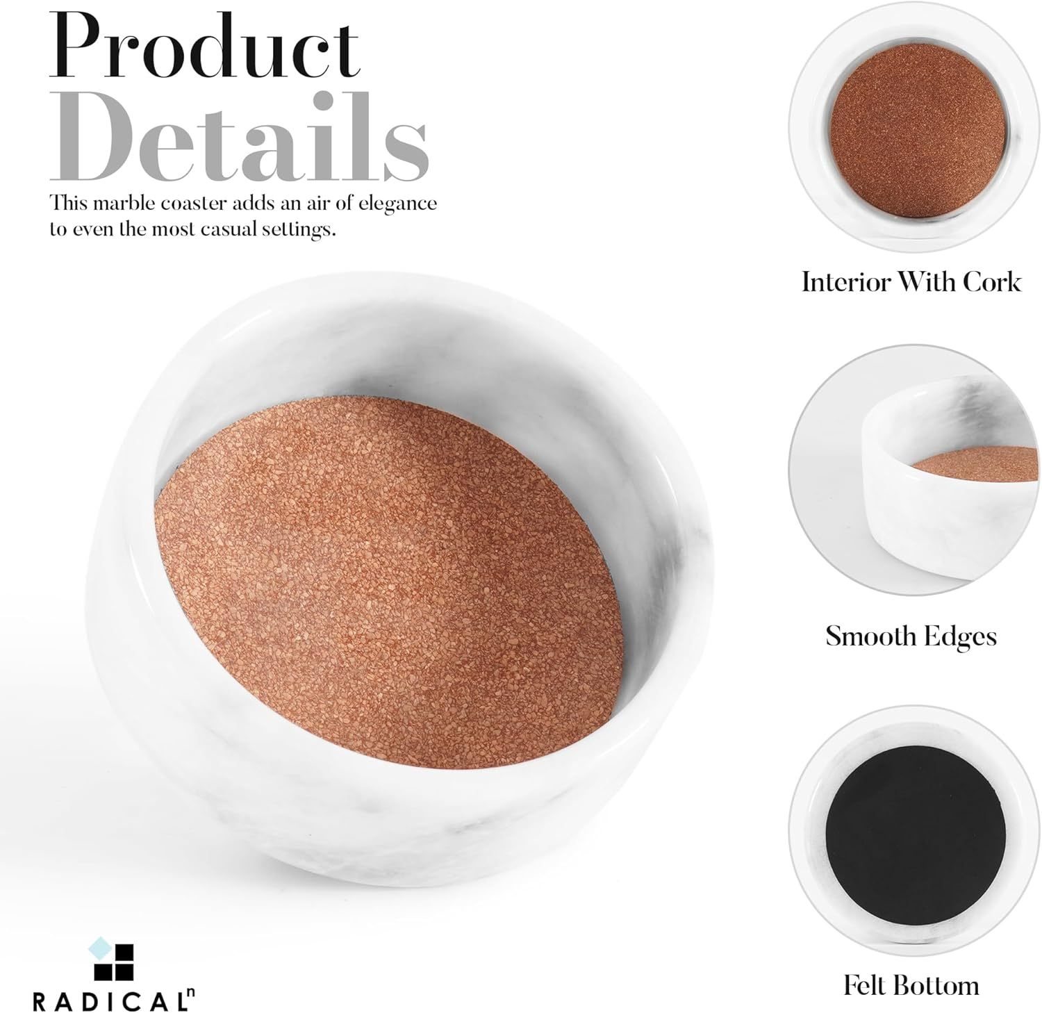 Radicaln Marble Wine Coaster White 5.5" Inch Handmade Drink Coasters Wine Stand - Used as Beer Coasters, Glass Coasters, Coaster Holder - Kitchen Counter D&eacute;cor Wine Accessories image number 1