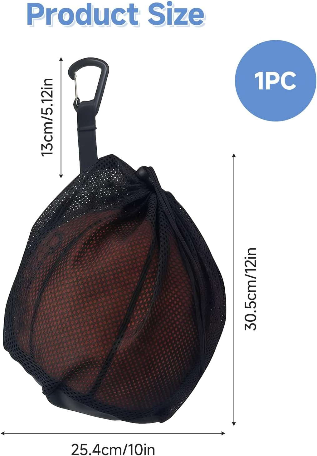 Teccfly Sports Ball Mesh Bag with Zipper Pocket, Durable Drawstring Backpack for Basketball Football Volleyball Soccer, Portable Ball Bag for Training Games Gym, Lightweight Basketball Backpack(Black) image number 5
