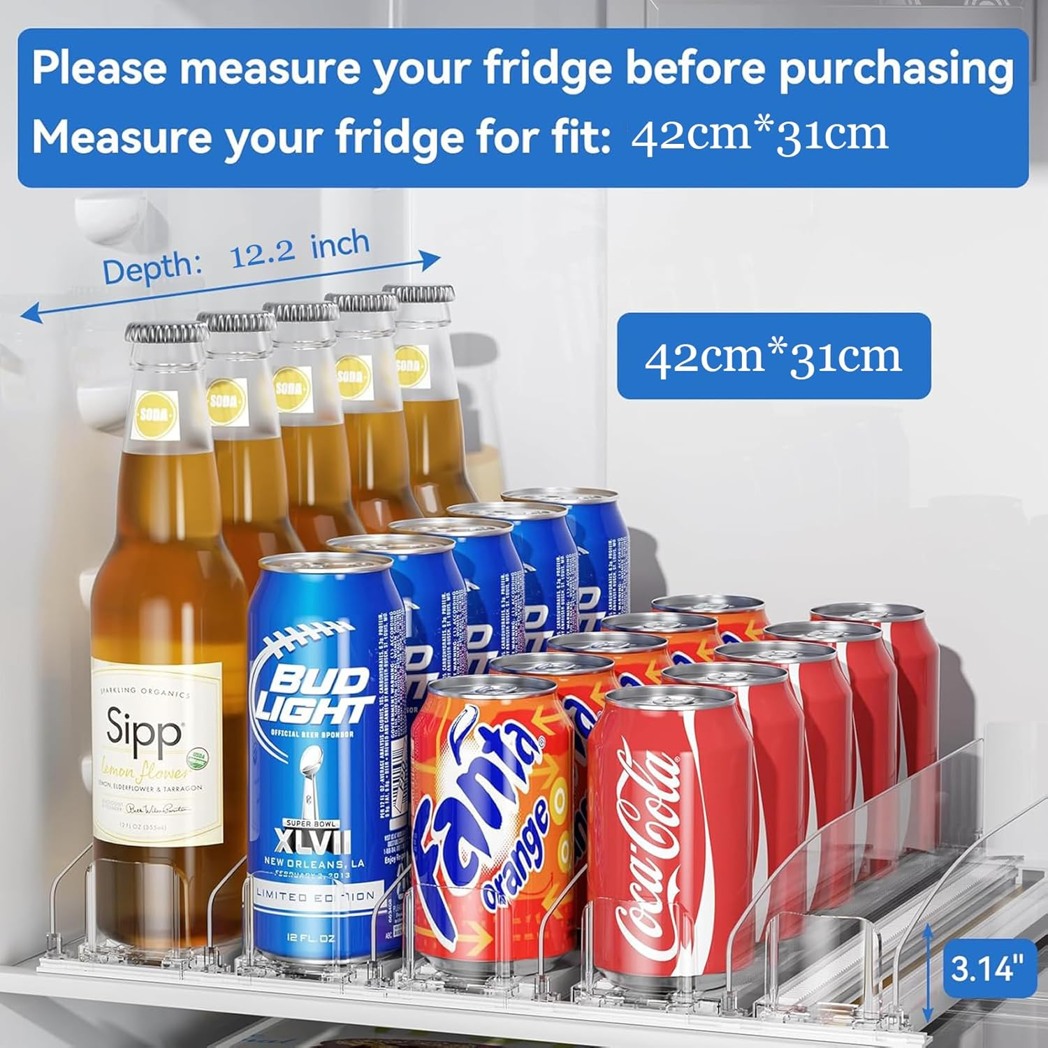 Soda Can Drink Organizer for Refrigerator, Drink Dispenser for Fridge Holds up to 25 Cans, 5 Row image number 4