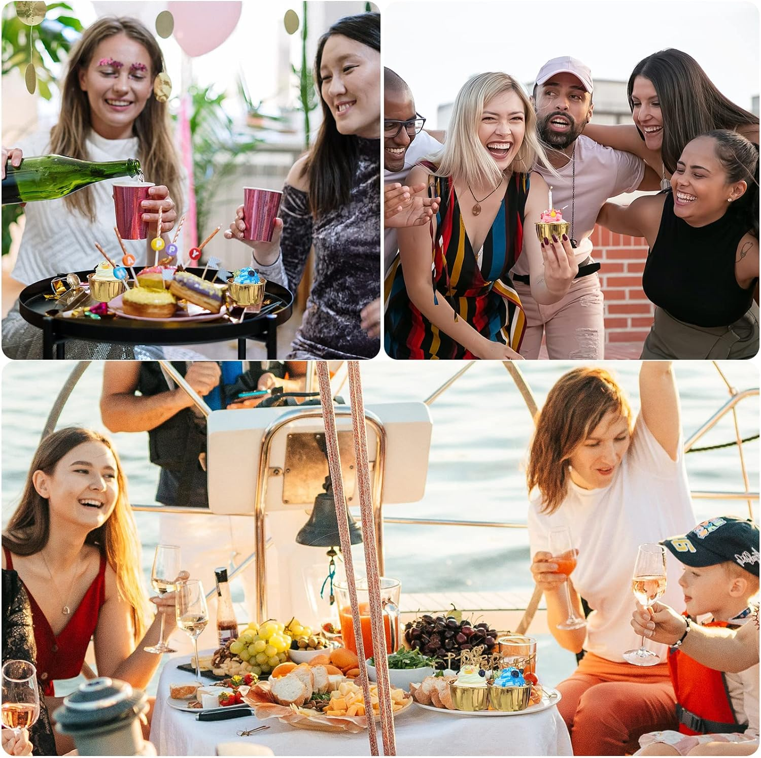 300 Pack Gold Cupcake Liners Bulk Disposable Foil Muffin Cups 3.5 Oz Wrappers for Baking Aluminum Paper Mini Metallic Disposable Holiday Party Wedding Festival Supply image number 3