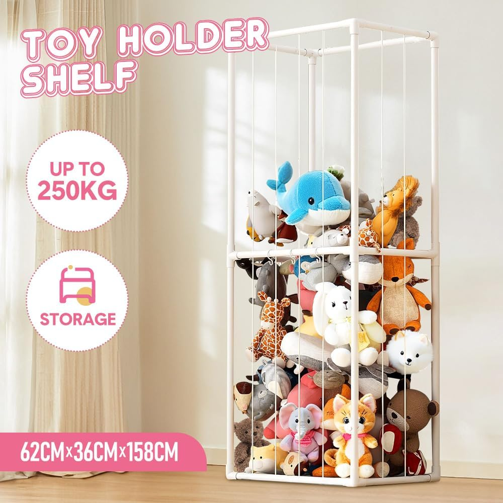 ALSTON Stuffed Animal Storage Plush Toy Storage Vertical Corner Toys Display Holder Easy Accessible with Elastic Cord for Nursery Kids Room Bedroom Organization image number 1