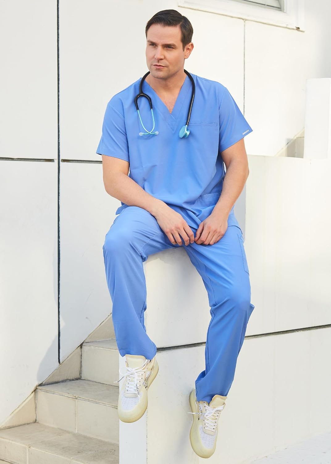 Dagacci Medical Uniform Unisex V-Neck Utility Cotton Scrub Set image number 3