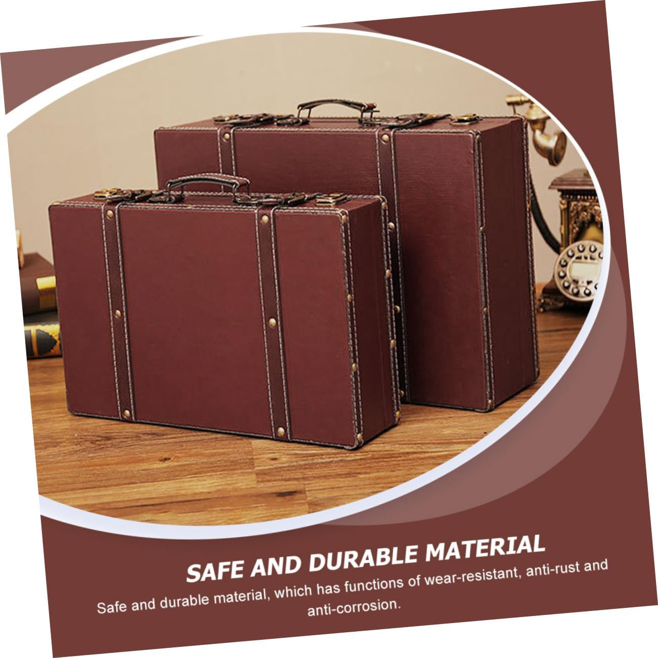 Iplusmile Vintage Style Suitcase Multi-Functional Decorative Storage Box Small Brown Wooden Portable Packing Case for Home Decor and Photo Props image number 4