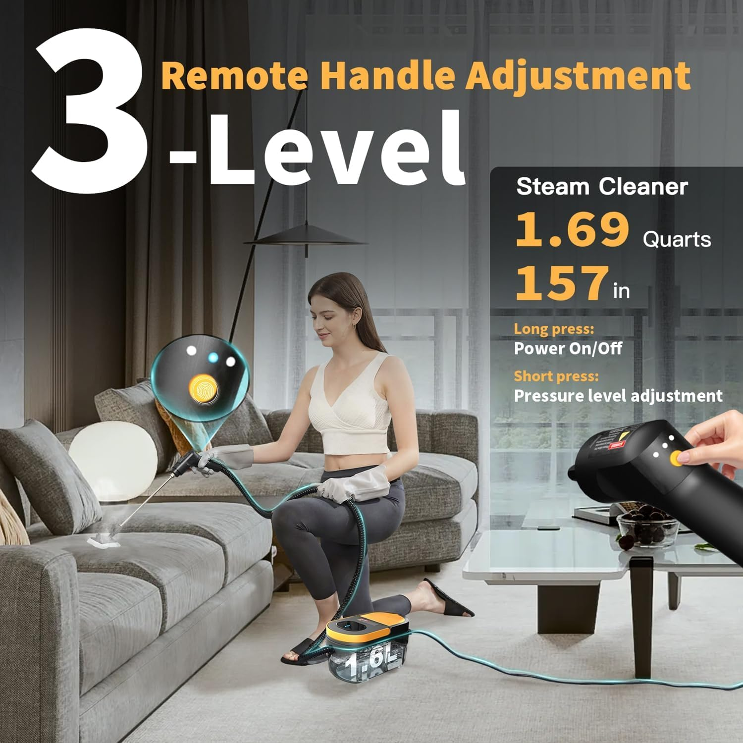 Koeay 1500W Steam Cleaner 3-Level Adjustable Handheld Portable Pressuresteamer Cleaner 15S Heat-Up with 1600Ml Tank & 9 Pcs Accessories, Home Steam Cleaner for Dirt, Grease, Grout, Tile, Floor image number 2