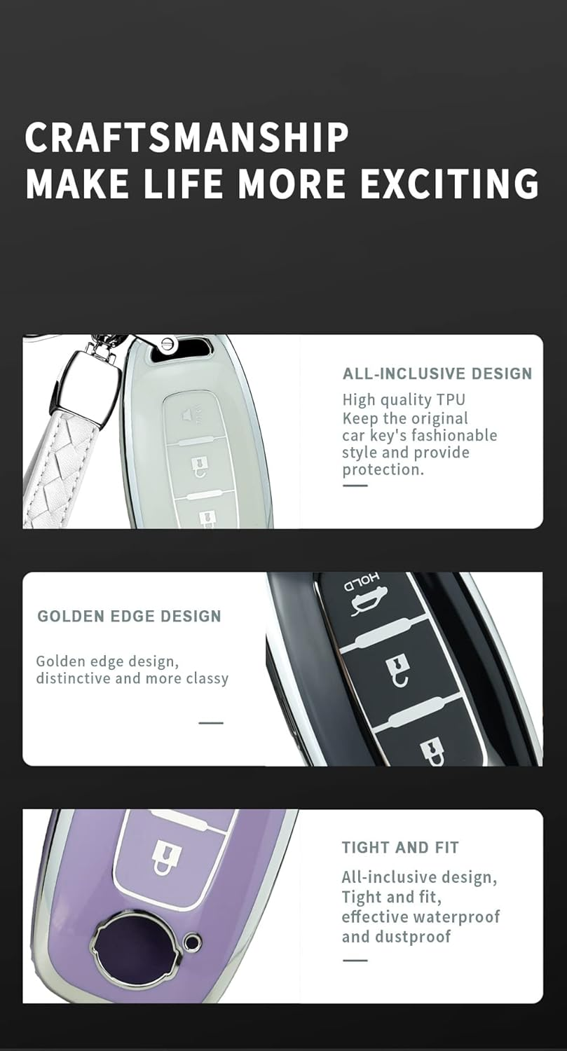 Ontto TPU Car Key Case Fit for Nissan Qashqai Altima Teana Ariya X-Trail T33 Qashqai J12 2022 2023 Smart Key Box Key Shell Key Holder Keychain Accessories Protector 3 Button - A-White image number 5