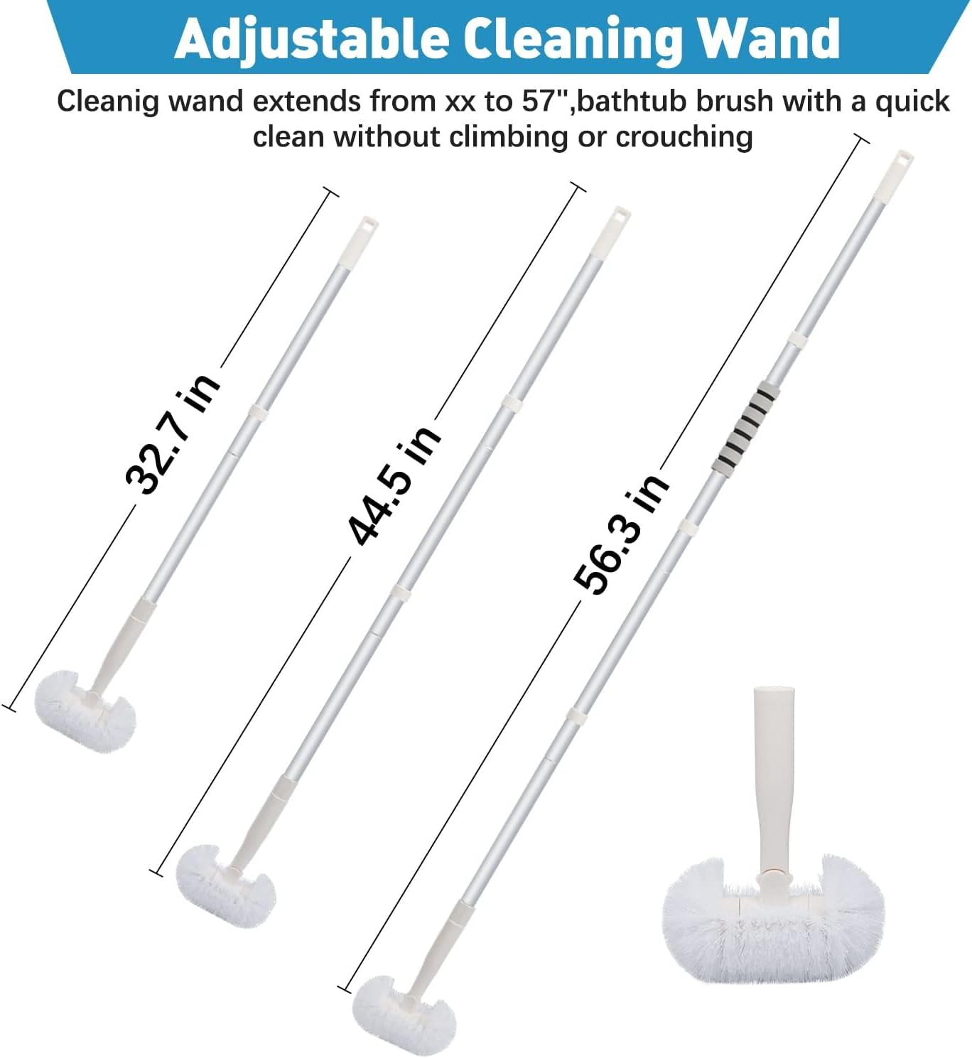 Cleaning Brush for Bathroom 145Cm Extendable Long Handle Tile and Tub Brush 180&deg; Rotation Scrubbing Cleaner Brush for Bathroom Bathtub Floor Tile Cleaning image number 2