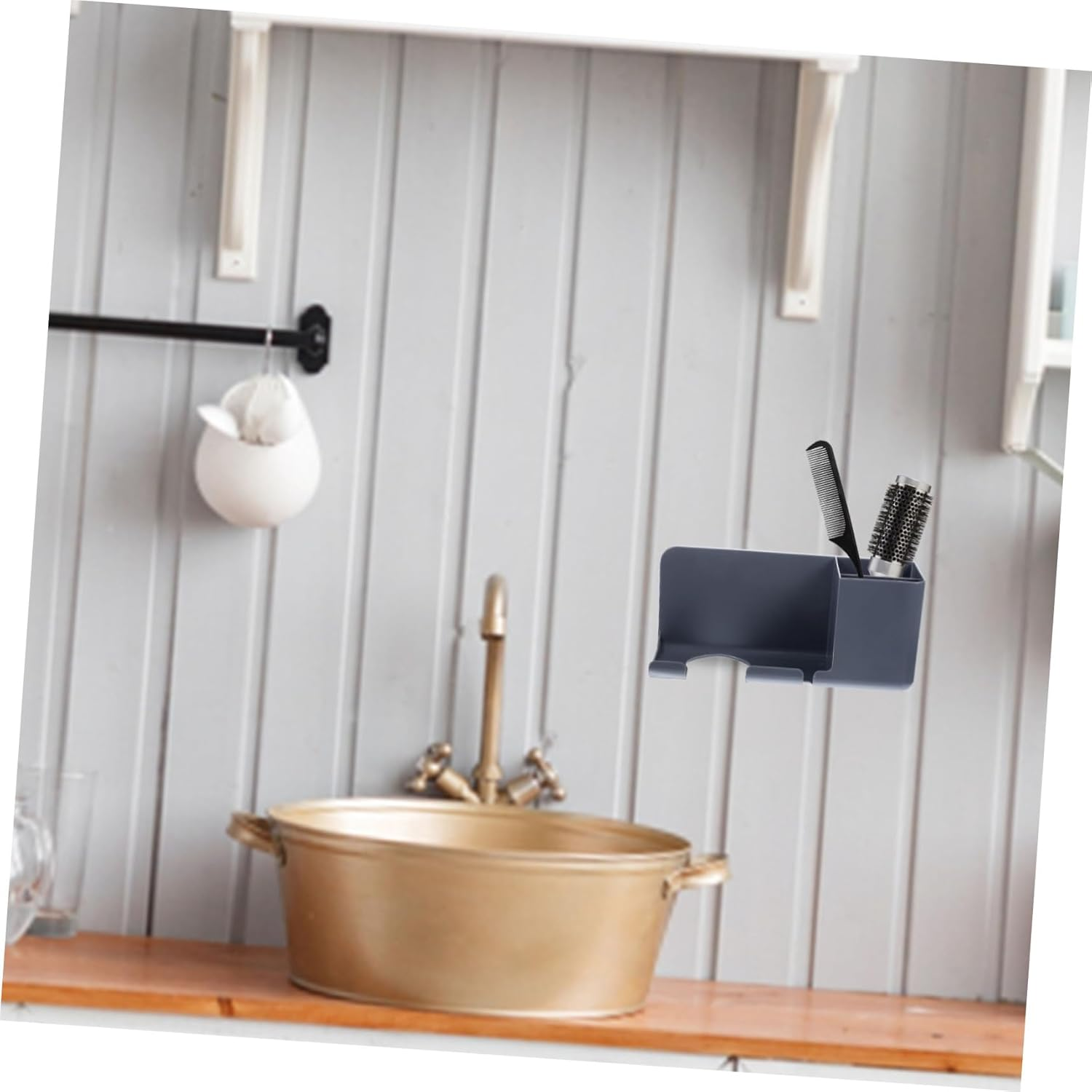 Outanaya Wall Mount Hair Dryer Holder Self-Adhesive Hair Tool Rack for Bathroom image number 4