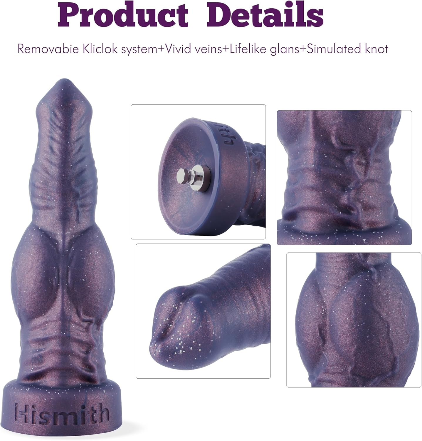 Hismith 7.25" Silicone Dog Dildo, 6.3" Insertable Realistic Penis with Kliclok System, Hands-Free Play Soft Sex Toy - Beginner Series image number 5