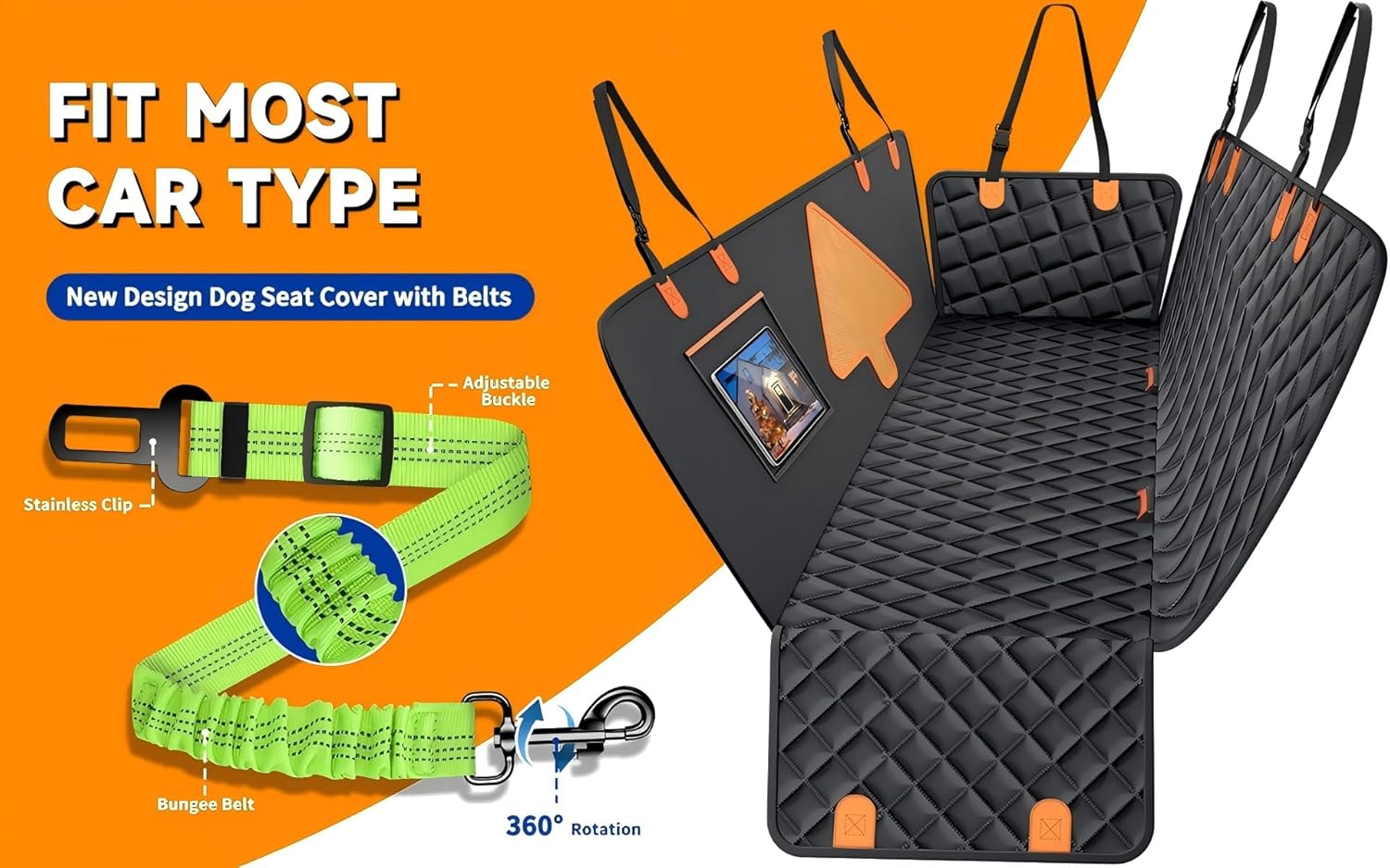 LORJE Dog Seat Cover, 6-In-1 Waterproof Dog Car Seat Cover Back Seat Hammock with Mesh Window & Side Flaps & Dog Seat Belt, Wear-Proof Pet Seat Cover for Cars, Trucks, Suvs - 147 X 137Cm image number 1