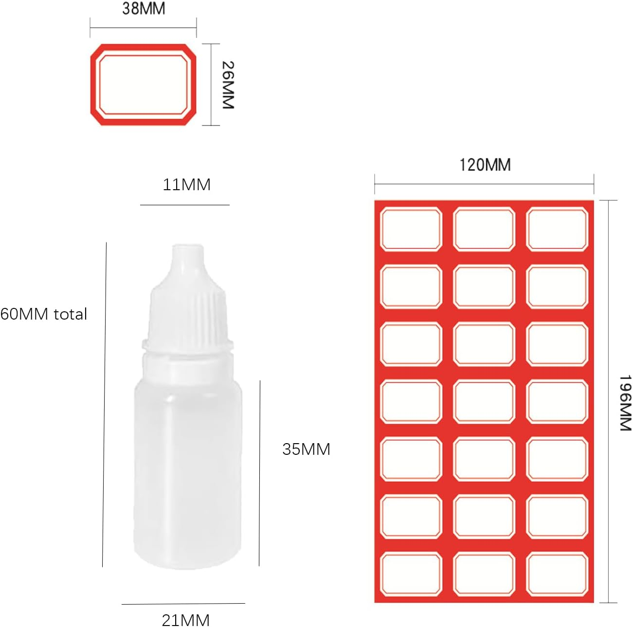 20Pcs 10Ml Squeezable Dropper Bottles White, with 1Funnel and 2 Dropper and 2Pcs 21 Stickers for Travel, Medical, Arts Crafts, Laboratory, Home image number 2
